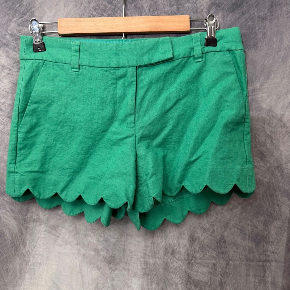 J.Crew Green Scalloped Hem Linen Cotton Shorts H5623 Size 4